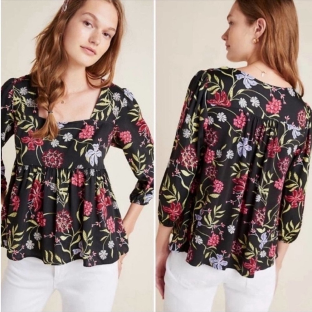 Anthropologie Dolan Cherie Floral Babydoll Square Neck Top